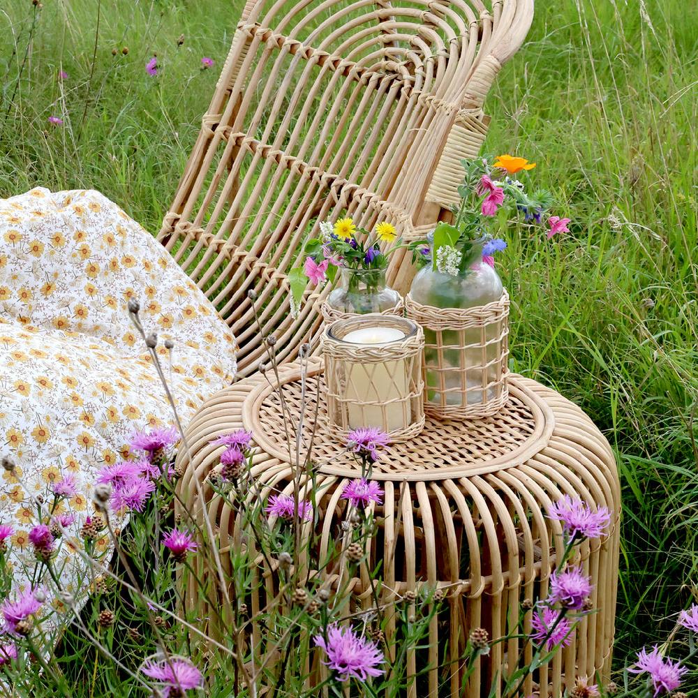 greige Rattan Side Table
