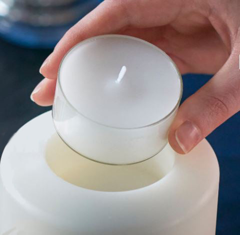 greige Real Flame Faux Pillar Candle