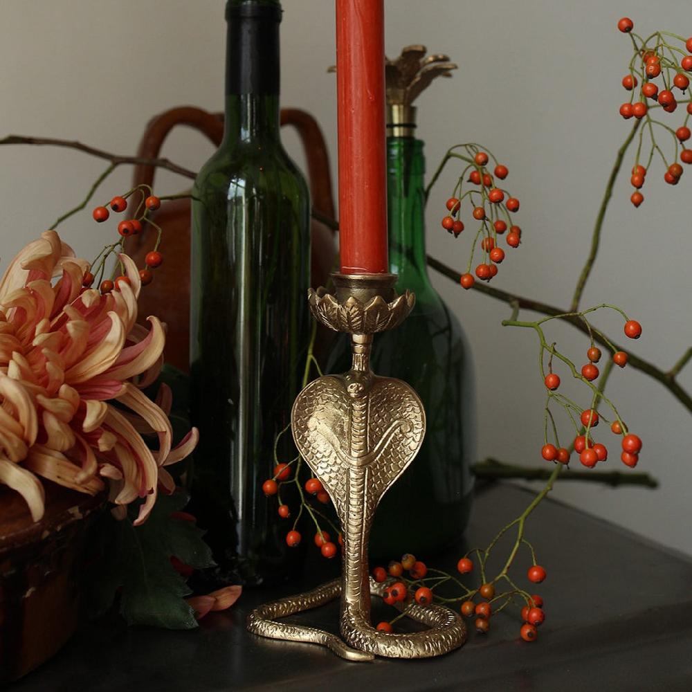 Greige Recycled Brass Snake Candle Holder