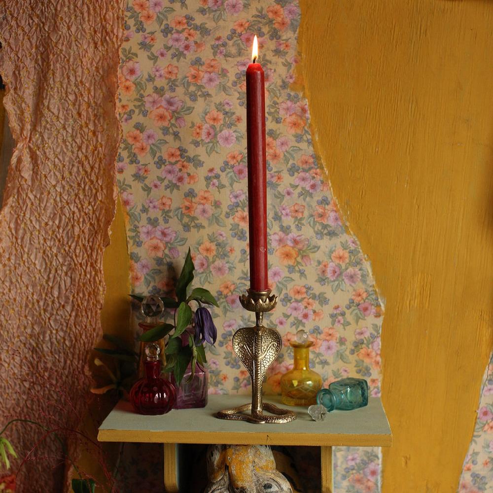 Greige Recycled Brass Snake Candle Holder