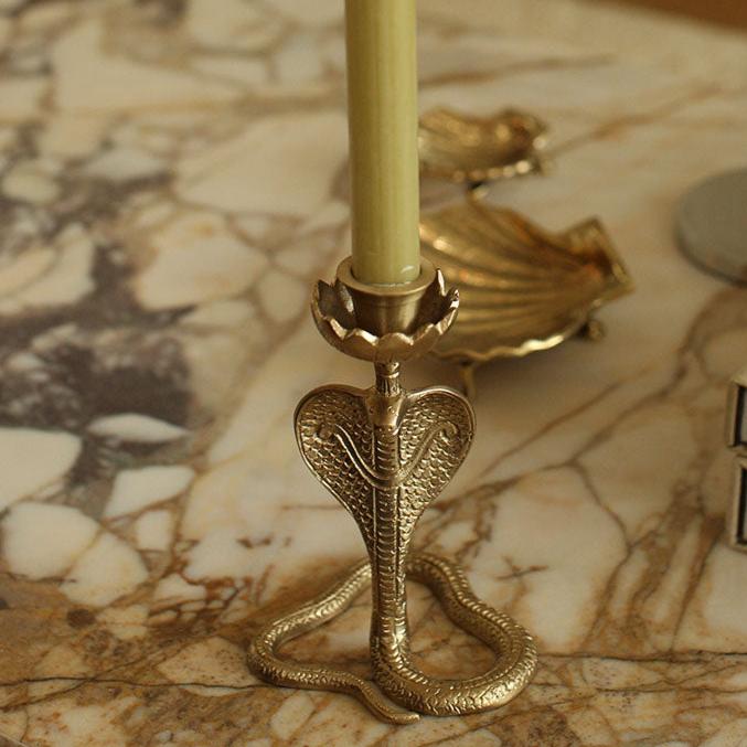 greige Recycled Brass Snake Candle Holder