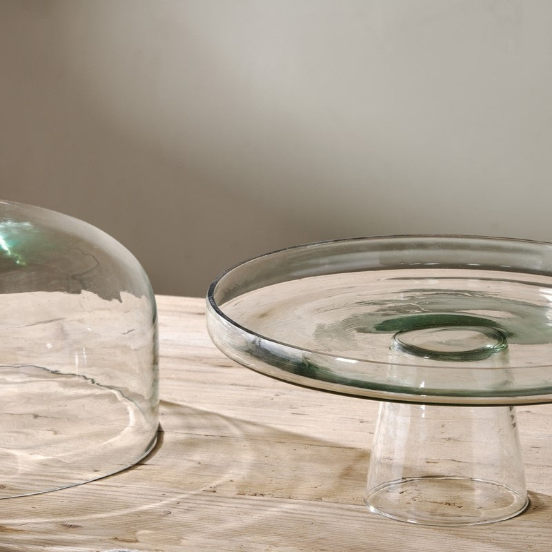Greige Recycled Glass Cake Stand And Dome