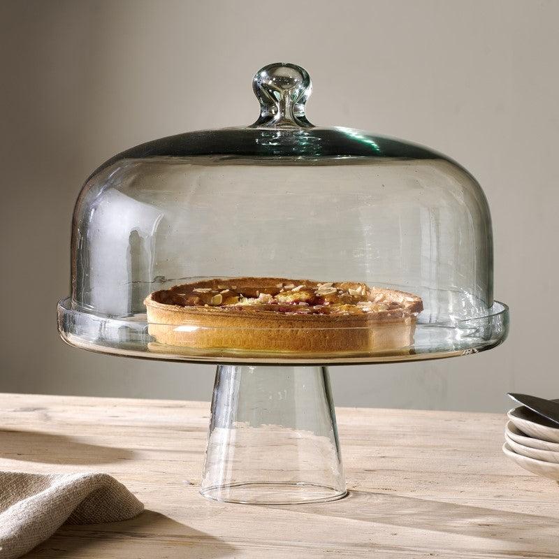 greige Recycled Glass Cake Stand and Dome