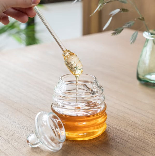 Greige Recycled Glass Honey Pot And Dibber