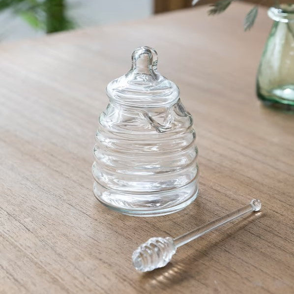 Greige Recycled Glass Honey Pot And Dibber