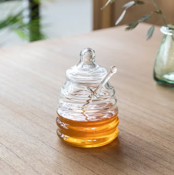 greige Recycled Glass Honey Pot and Dibber