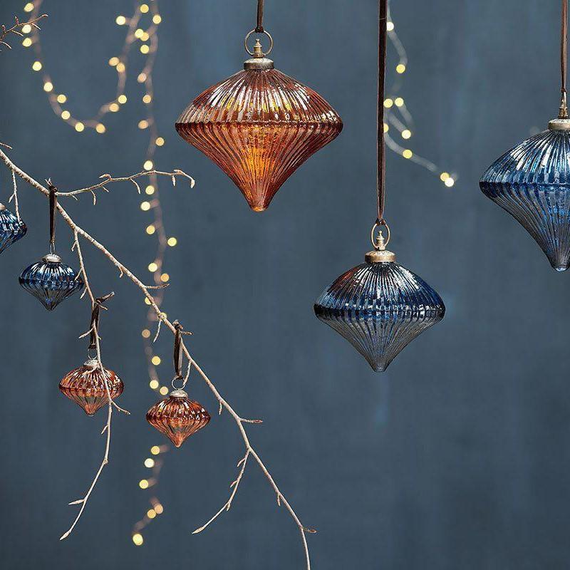 Greige Recycled Glass Ribbed Bauble - Indigo - Giant