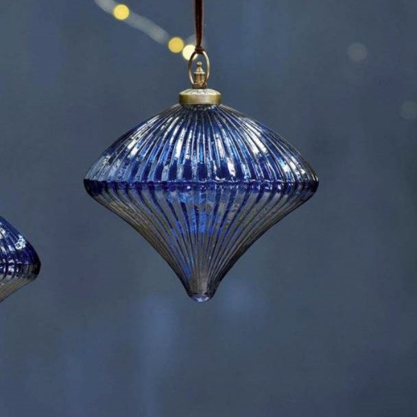 greige Recycled Glass Ribbed Bauble - Indigo - Giant