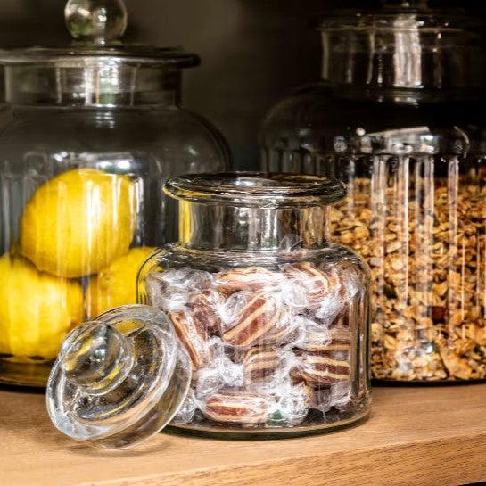 Greige Ribbed Glass Storage Jar - Three Size Options