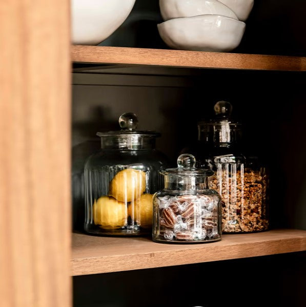 Greige Ribbed Glass Storage Jar - Three Size Options
