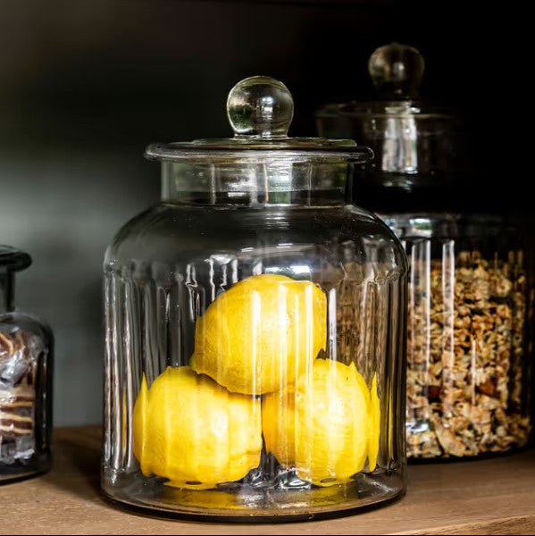 Greige Ribbed Glass Storage Jar - Three Size Options