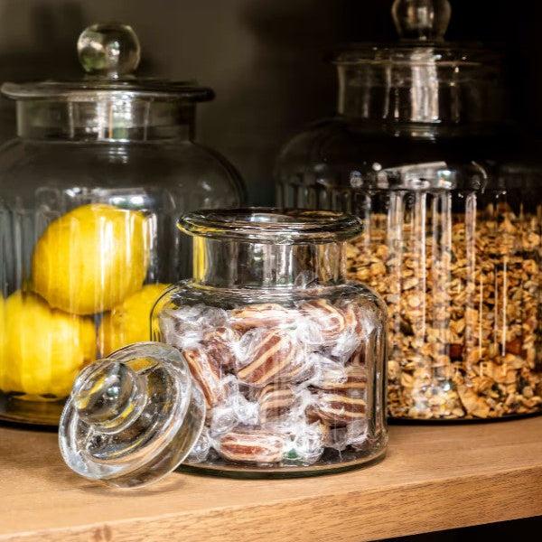greige Ribbed Glass Storage Jar - Three Size Options