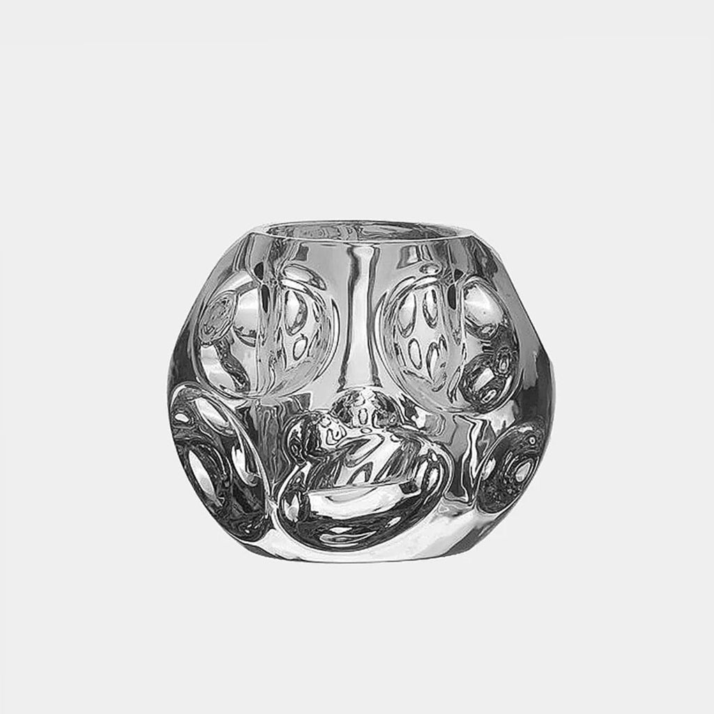 greige Round Bubble Glass Tealight Holder - H 7.5cm