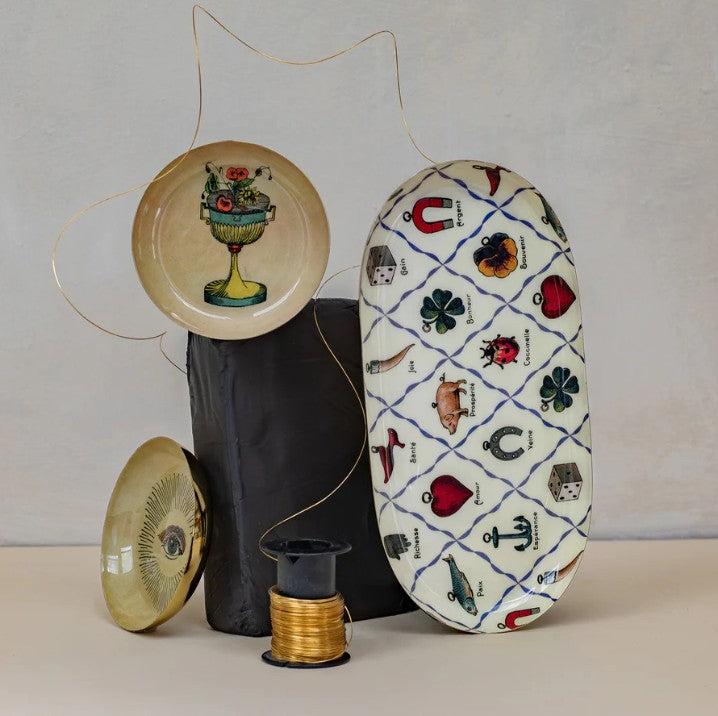 Greige Round Enamel Tray - Eye