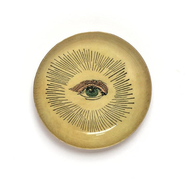 greige Round Enamel Tray - Eye