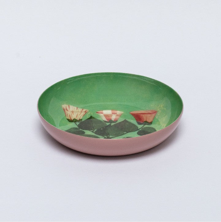 Greige Round Enamel Tray - Festival Of Flowers