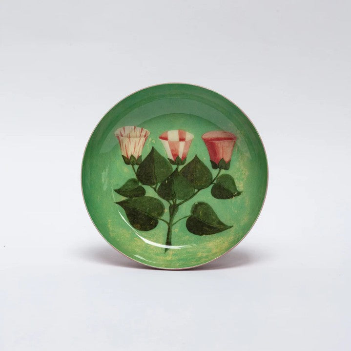 greige Round Enamel Tray - Festival of Flowers