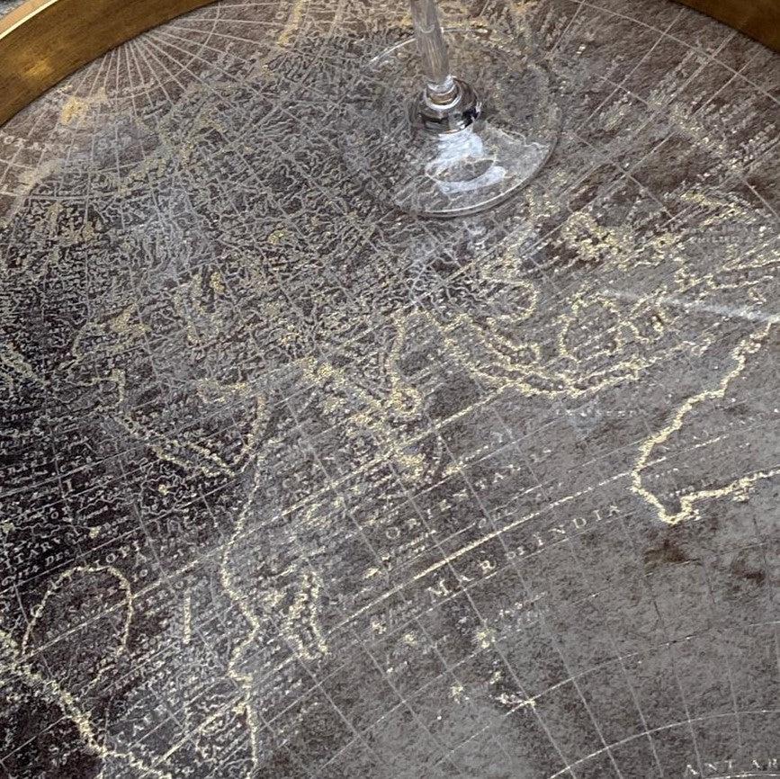 Greige Round Gold World Map Mirrored Tray