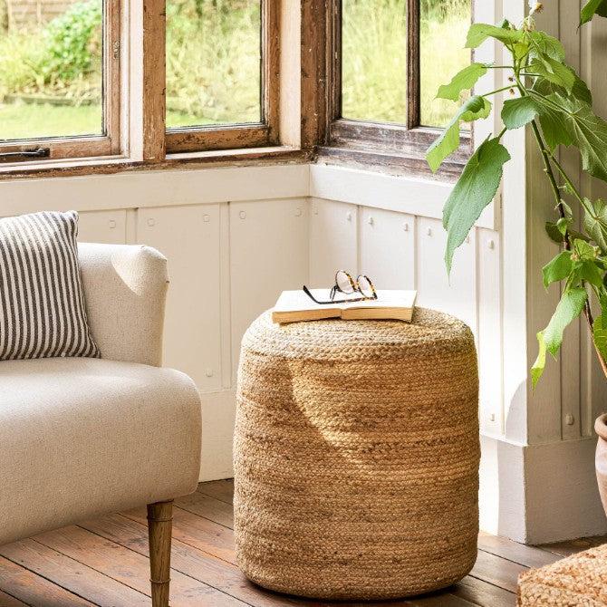 greige Round Natural Jute Stool