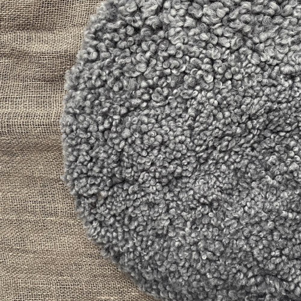 Greige Round Padded Curly Sheepskin Seatpad