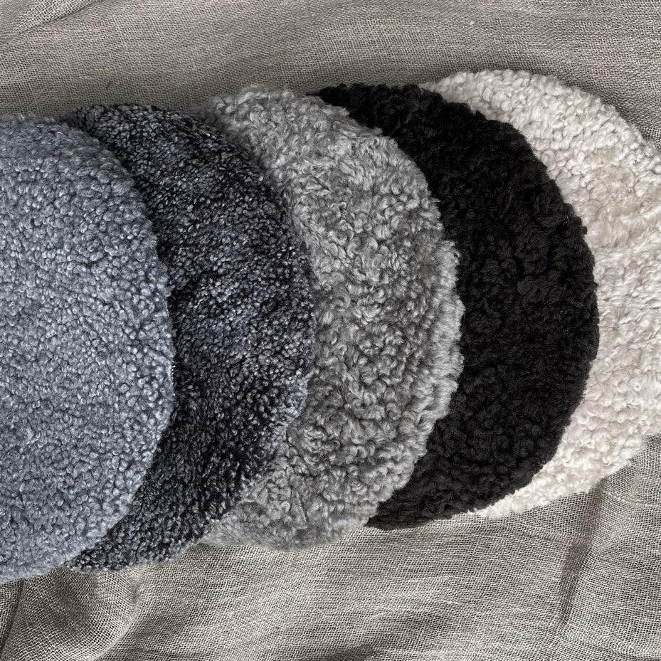 greige Round Padded Curly Sheepskin Seatpad