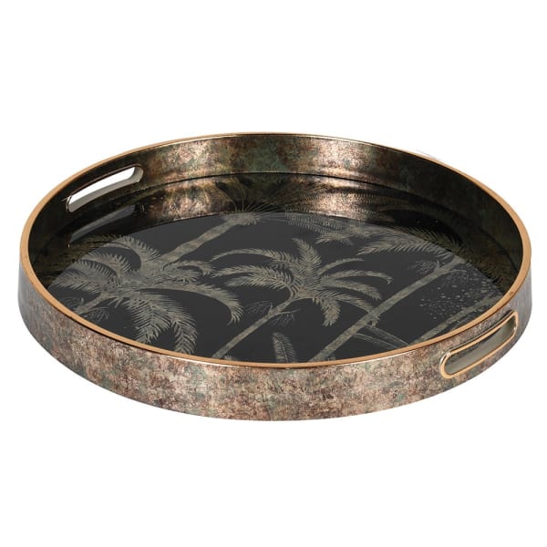 Greige Round Palm Tree Tray