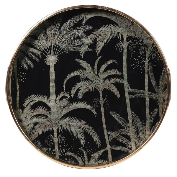Greige Round Palm Tree Tray