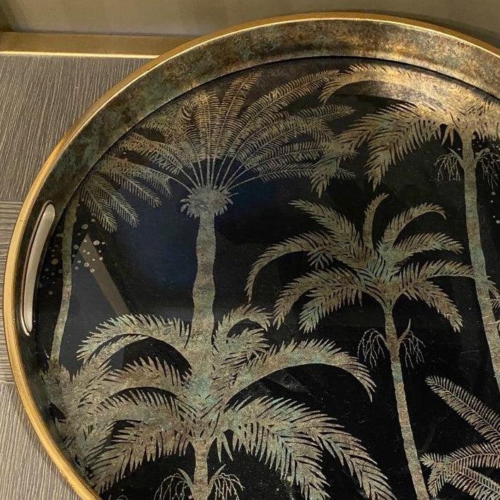 greige Round Palm Tree Tray