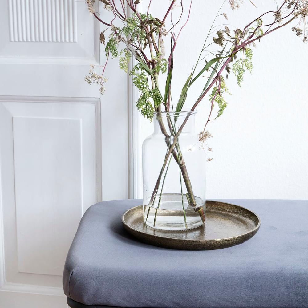 Greige Round Rustic Antique Brass Tray - Set Of Two