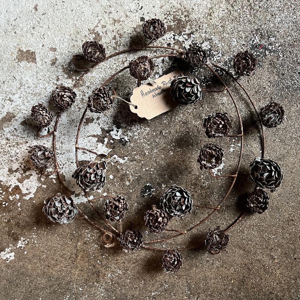 Greige Rustic Aged Zinc Bud Wreath