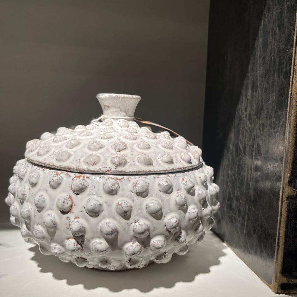 greige Rustic Bobble Ceramic Jar with Lid