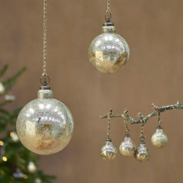 Greige Rustic Gold Round Baubles - Set Of Four
