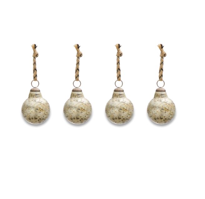 Greige Rustic Gold Round Baubles - Set Of Four
