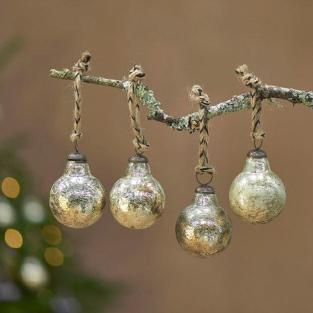 greige Rustic Gold Round Baubles - Set of Four
