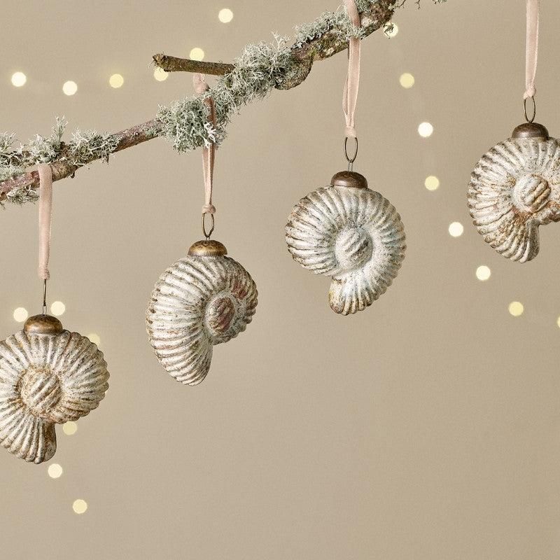 Greige Rustic Gold Shell Baubles - Set Of Four