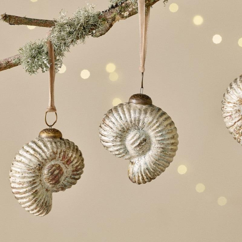 Greige Rustic Gold Shell Baubles - Set Of Four
