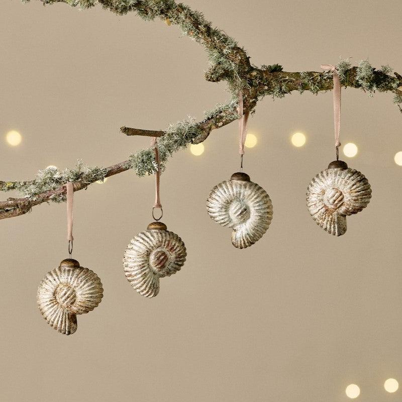 greige Rustic Gold Shell Baubles - Set of Four