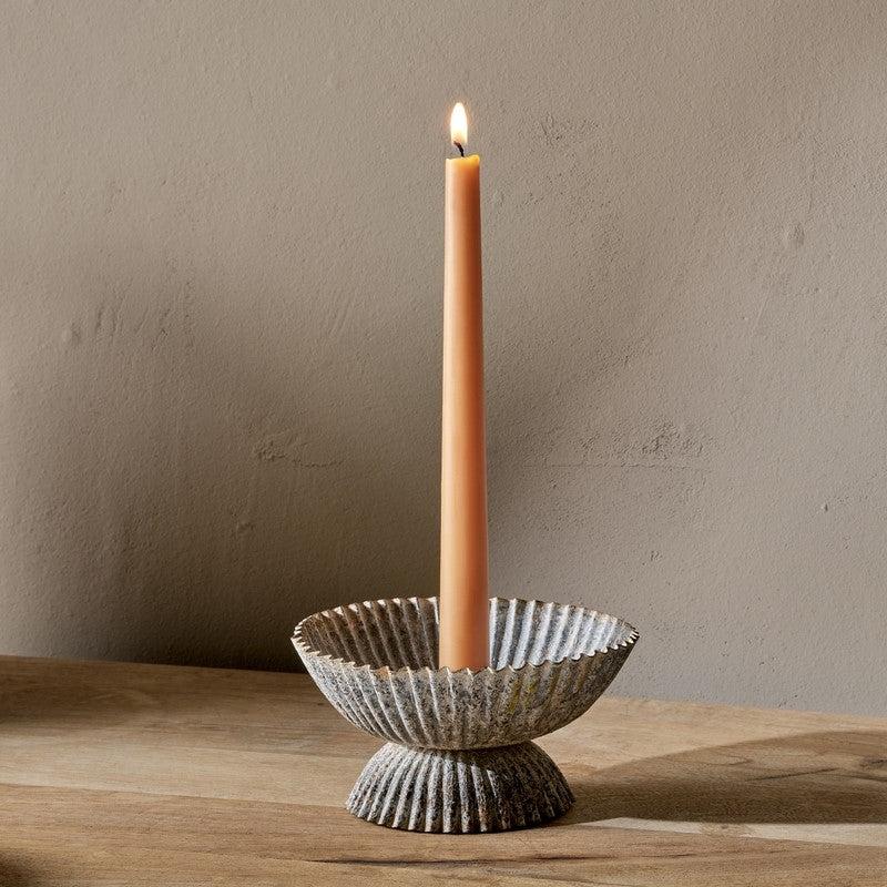 Greige Rustic Iron Fluted Cup Candle Holder