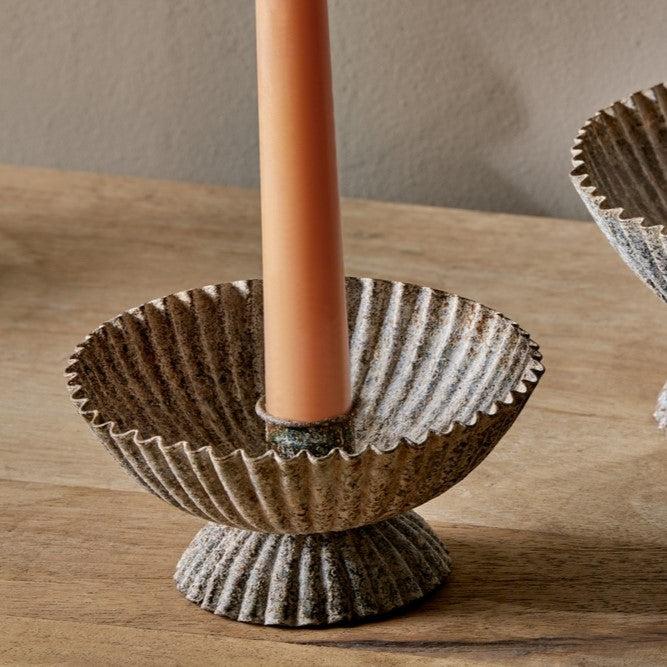 Greige Rustic Iron Fluted Cup Candle Holder