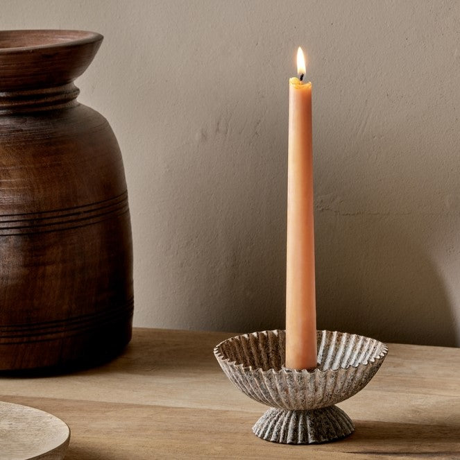 greige Rustic Iron Fluted Cup Candle Holder