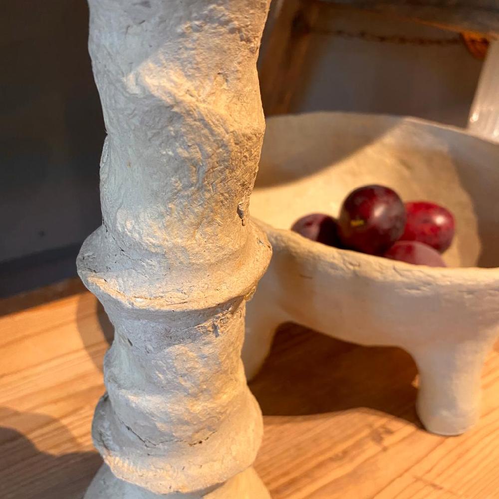 Greige Rustic Papier Mache Bowl With Feet - Clarissa