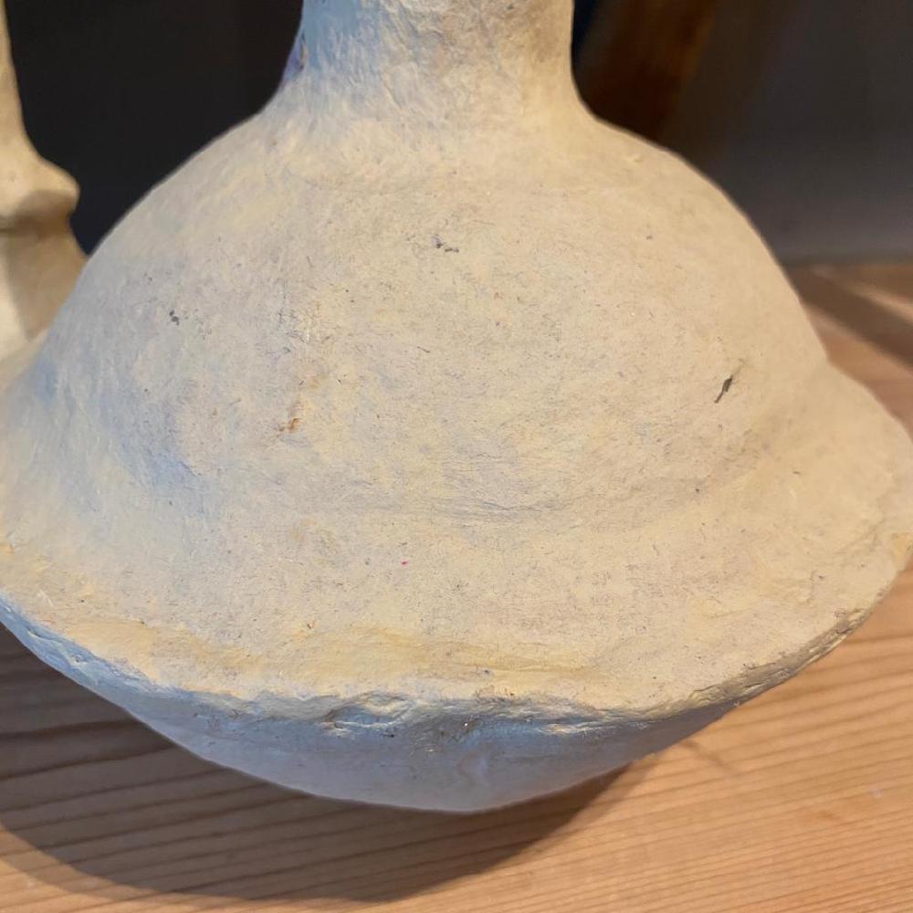 Greige Rustic Papier Mache Candlestick - Emilia