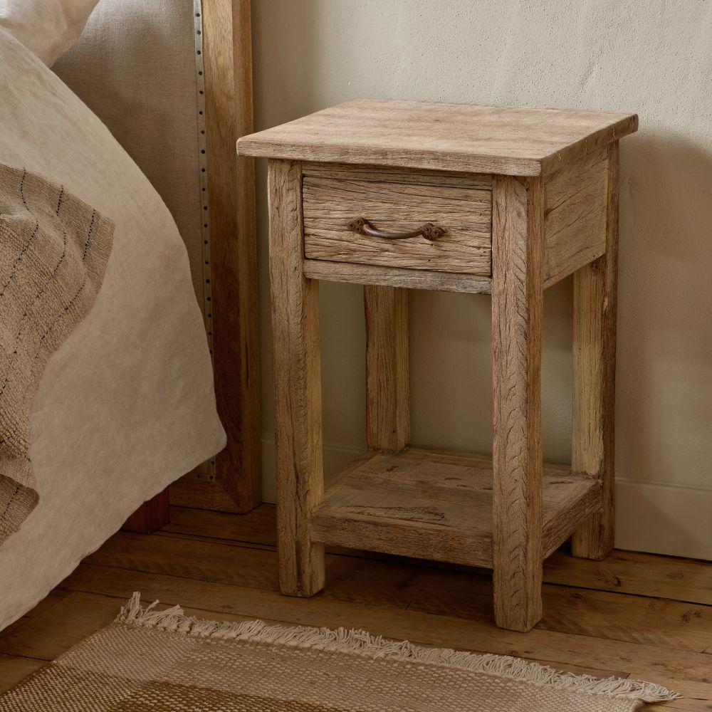 Greige Rustic Reclaimed Wood Bedside Table
