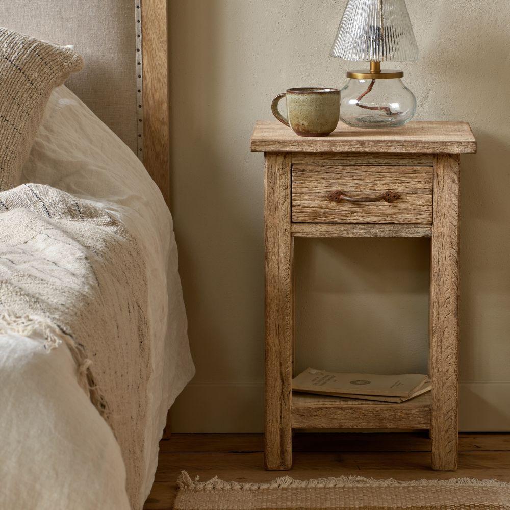 greige Rustic Reclaimed Wood Bedside Table