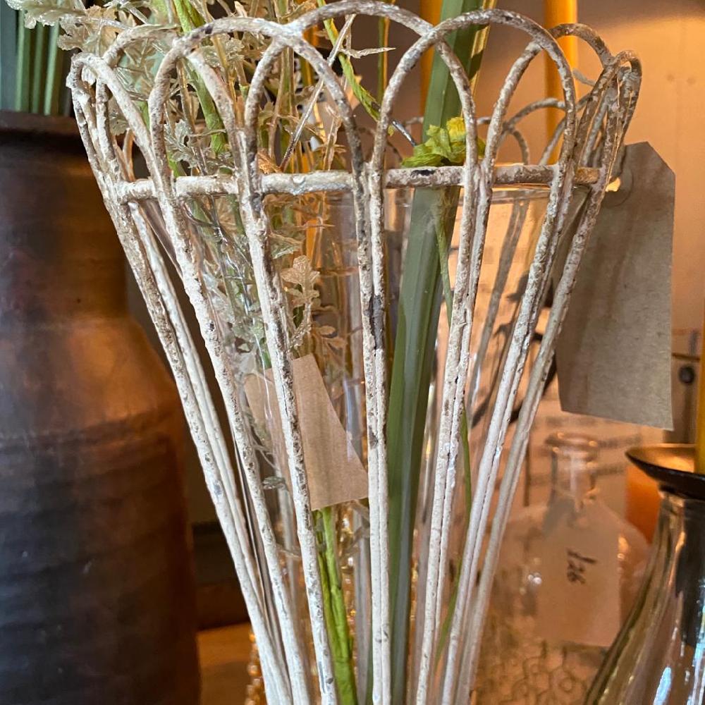 Greige Rustic Tall Wire And Glass Vase - Two Styles