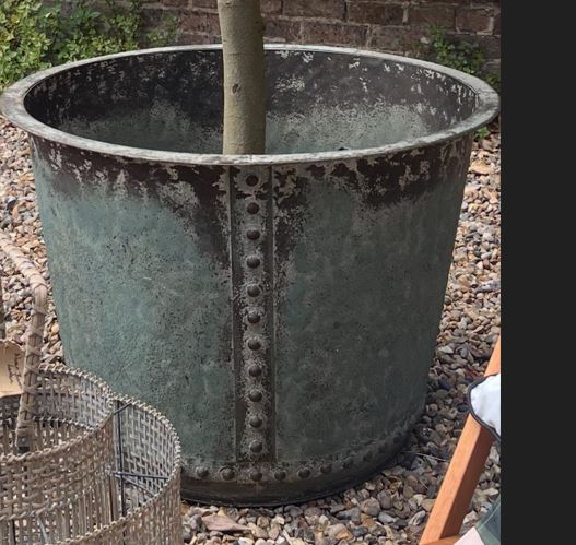 Greige Rustic Verdigris Studded Iron Planter - Large