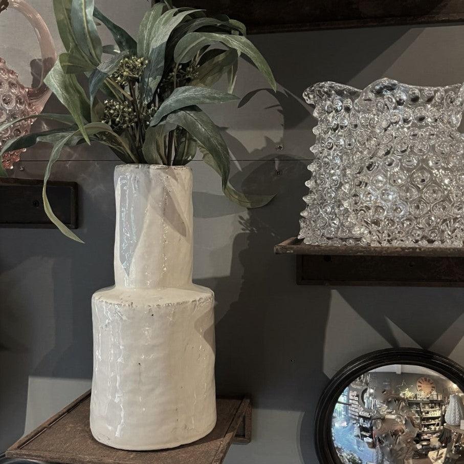 greige Rustic White Ceramic Vase