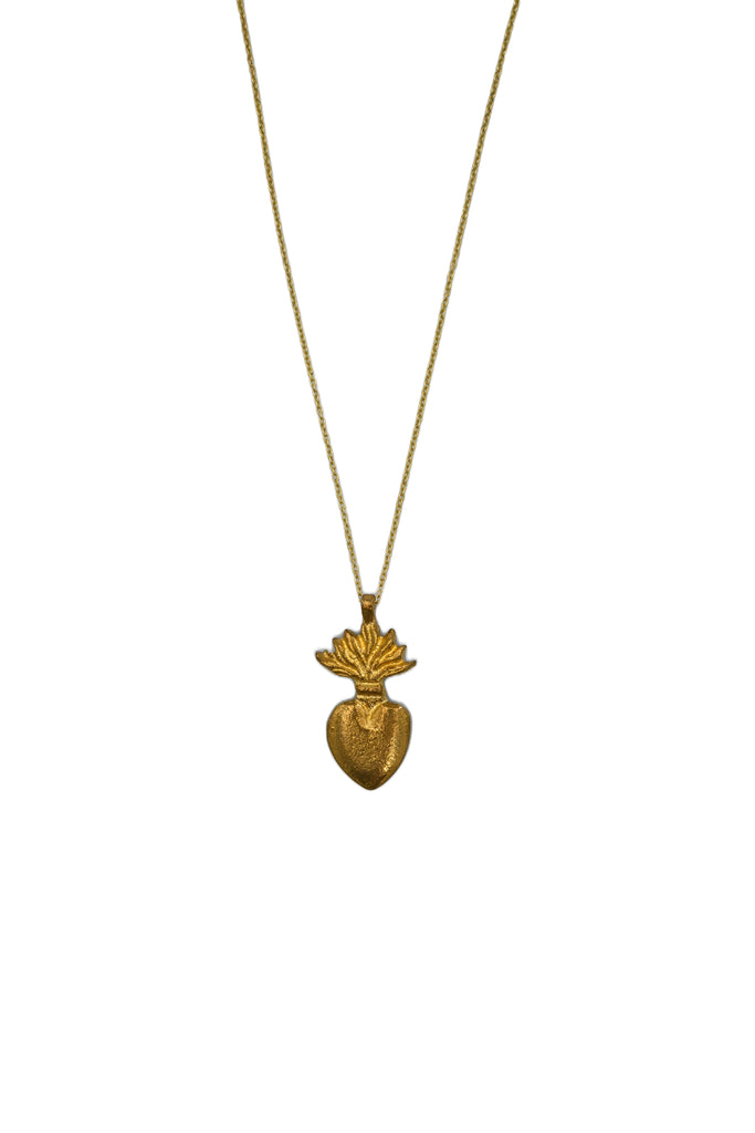 greige Sacred Flame Heart Necklace - Boncoeurs
