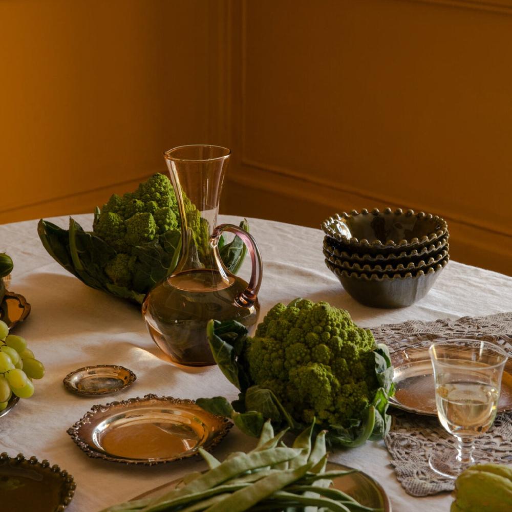 Greige Scalloped Edge Stoneware Bowl - Green