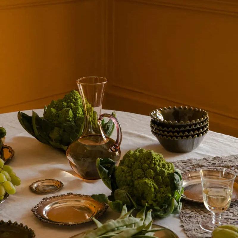 Greige Scalloped Edge Stoneware Bowl - Green